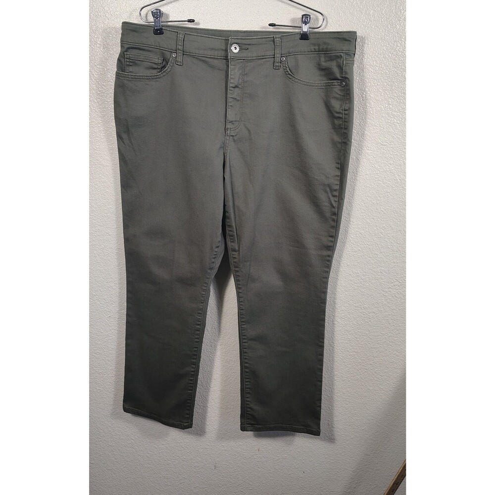St. John's Bay Women's Olive Green Straight Leg Pants Size 18P Petite Stretch